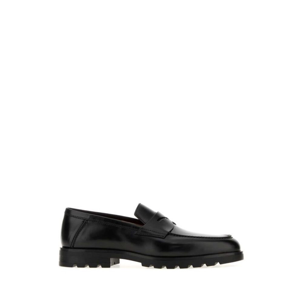Santoni Men Black Leather Rock Loafers